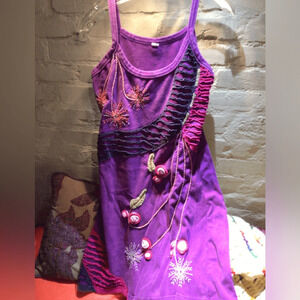SALE ! VintageBoho cotton Purple Blooms Tank Dress with Embroidered Details